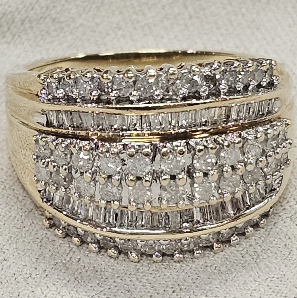 Gold Tone Multi-Row Pave Crystal Ring - Elegant Women's Fashion Ring